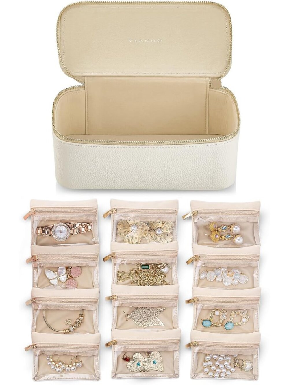 Elegant Travel Jewelry Organizer with Velvet Pouches